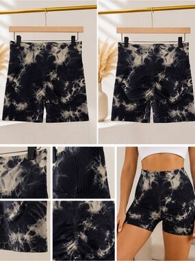 High-Waist Tie-Dye Bike Shorts in Black and Cream